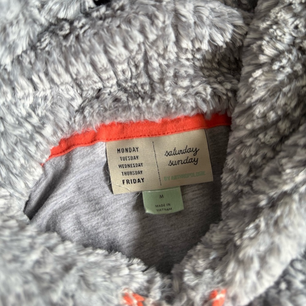 Anthropologie Saturday Sunday Size M Gray Nanette Sherpa Jersey Lined Hoodie - Picture 3 of 8